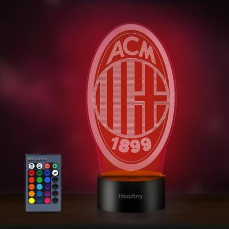 Milan nattlampa, AC Milan 3D LED nattlampa fotboll, 16 färger med fjärrkontroll, presenter till barn flickor pojkar jul födelsedag svart