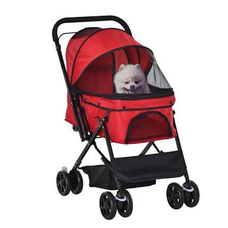 Rootz Dog Buggy - Hundevogn - Buggy til små hunde og katte - Kæledyrsvogn - Kæledyrsvogn - Kattevogn - Oxford - Rød - 76,5 x 52 x 95 cm