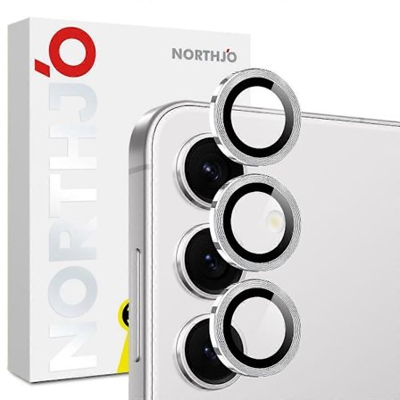 NORTHJO 1 Sett Herdet Glass Kameralinsebeskytter CD Årer Metallring Linsebeskyttelse for Samsung Galaxy S25 FE