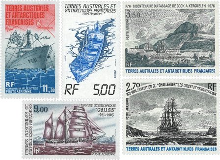 Fransk Antarktis - Både og opdagelsesrejsende - 5 postfriske frimærker