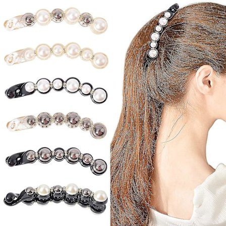 6 stk. Perle Hårklemme Bananklips Ponytail Holder Banan Hårklemmer Tykke Fine