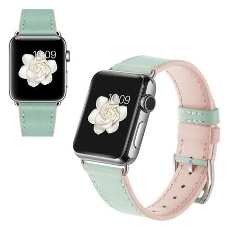 Apple Watch Series 5 40mm women stil ægte læder Urrem - Grøn / Pink Green