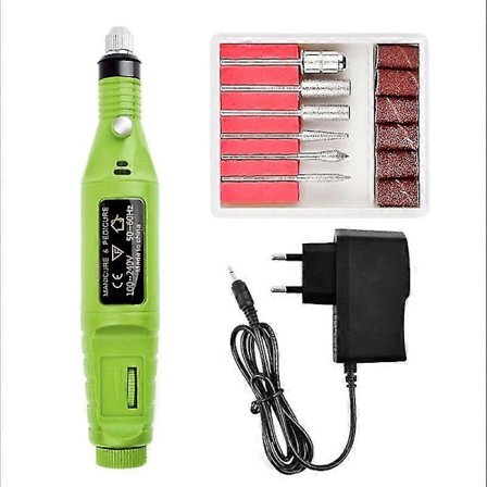 Elektrisk fil, elektrisk nagelfil, 6 bits ingår Grön