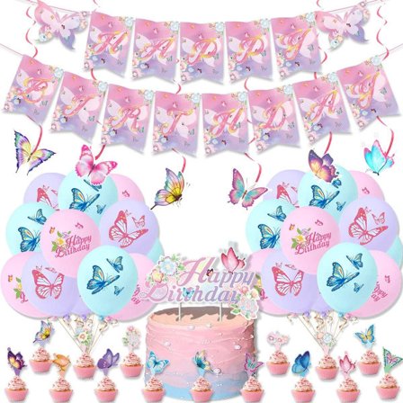 IC Butterfly Birthday Party Dekoration Vår Rosa Lila Butterfly Blomst Piger Fest Tilbehør Butterfly Happy Birthday