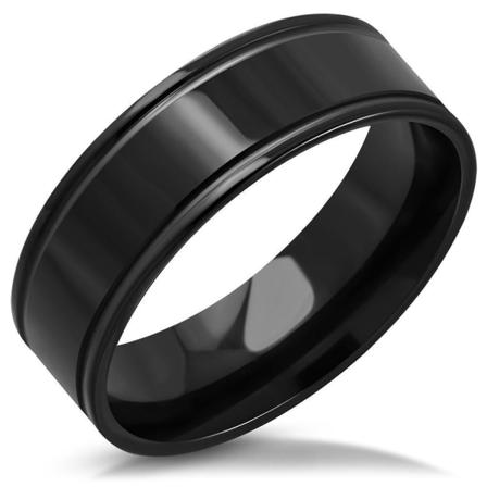 Svart Ring Rostfritt stål 316L räfflade kanter - Stl 20,57