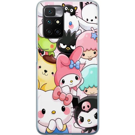 Kompatibelt Mobildeksel til Xiaomi Redmi 10 Tett mønster av søte figurer med store øyne i ulike farger og uttrykk med LABUBU-tekst