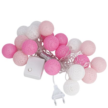 EU-plugg 220V 5m 20 Bomullsballer Led Lyslenke Jul Innendørs Nattlampe Stripe Rosa
