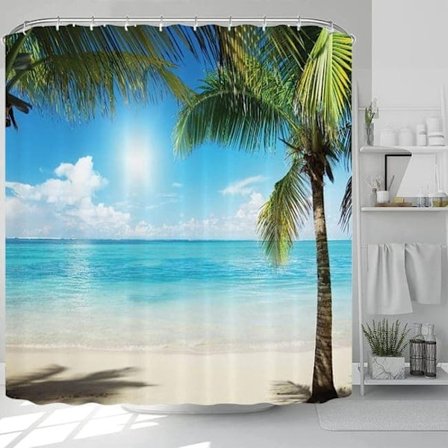 Vedenpitävä suihkuverho 3D-ranta 12 koukulla, kylpyhuoneen verho 180x200 cm_TF_TF