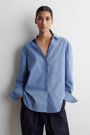 COS Femme Chemise En Popeline De Coton À Col Ouvert in Bleu