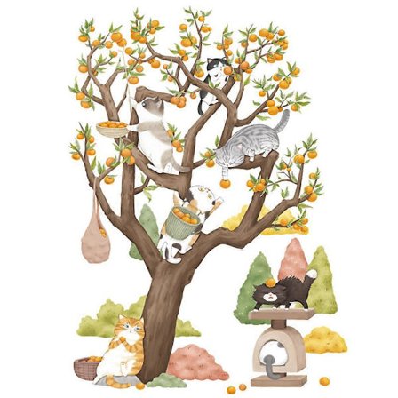 A Set of Wall Stickers with Cats and Fruit Trees