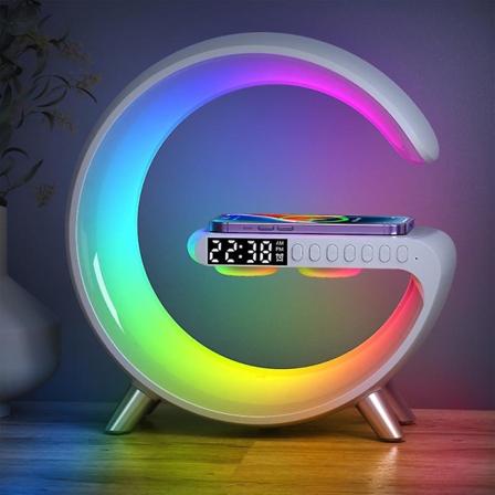 Multifunktionell trådlös laddare Väckarklocka Högtalare App Kontroll Rgb Nattljus Laddningsstation För Iphone 11 12 13 14 Samsung Black EU PLUG