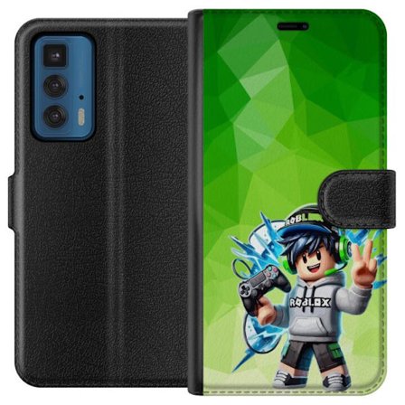Kompatibelt Lommeboketui til Motorola Edge 20 Pro Roblox-inspirert gamerfigur med headset, håndkontroll og energiske effekter mot grønn bakgrunn