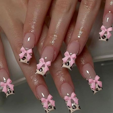 24 st Fyrkantiga Tryck På Naglar Falska Naglar Rosett Lim På Naglar Akryl Naglar Gåvor