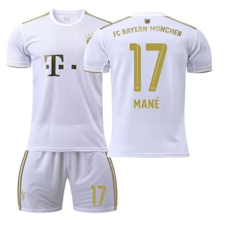 22-23 Bayern borta vit nr 17 Mane 6 Kimmich 4 De Ligt 25 Muller 10 Sane fotbollströja 2223 Bayern away number 17 #26