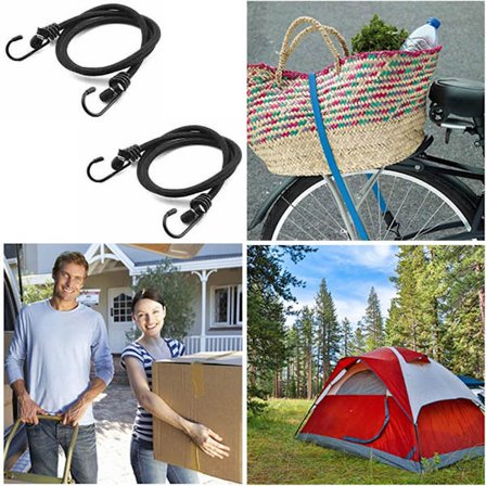 2 st Svarta 60cm Gummistroppar med Krok [2-pack Gummistroppar] [Omvänd Krok] - Perfekt för Att Bära Last, Packning, Camping