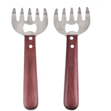 2 ruostumattomasta teräksestä valmistettua lihanrepimiskynttä puisella kahvalla grilliin, keittiöön, ravintolaan - yhteensopiva useimpien merkkien 