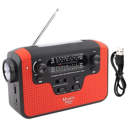 /EA/FM/AM/SW Soldriven radio med handvev och minneskortmusik för Bluetooth handsfree-samtal, soldriven FM-radio röd