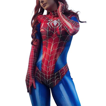 Klassisk Spiderman 3D Bodysuit Kostume Dame Superhelt Jumpsuit Halloween Cosplay Party Maskeradekjole M