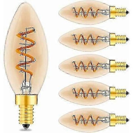 Vintage E14 LED C35 Ljuslampa, 3W Spiral Filament Dimbar E14 LED-lampa, Amber Glas, 2200K Varmgul LED-lampa, 6-pack