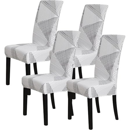 Kuviollinen joustava tuolinpäällinen ruokailuhuoneen 4 tuolin sarjaan, painettu Str