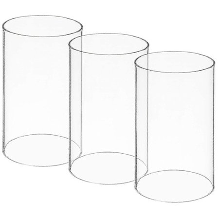 3 stk. Vindtætte glascylindre til lys, åbne i begge ender