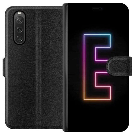 Yhteensopiva Lompakkokotelo Sony Sony Xperia 10 V Minimalistinen neonkirjain E kirkkaissa väreissä tummaa taustaa vasten modernissa ja tyylikkääss