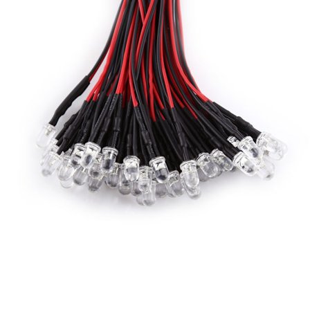 50 stk. fortrådte DC 9-12V 3 5 10mm vandklare LED-dioder hvid rød blå grøn lys