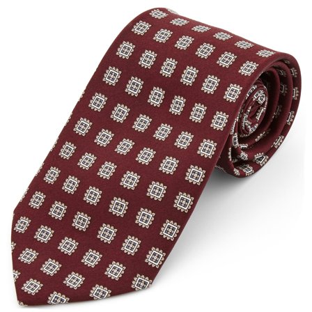 Burgundy Geometric Silk Wide Tie for Men - Patterned Ties