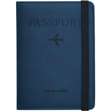 Marineblå Pas-pung, RFID-blokerende Læderholder med Kortlommer & Opbevaring af Boardingpas, Slank Rejsedokumentorganisator til