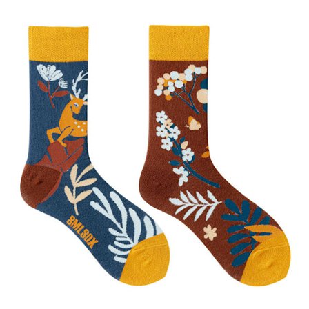 5 par Många stilar av AB-strumpor asymmetriska kreativa trendiga strumpor roliga par mandarinanka färgade mellanhöga strumpor