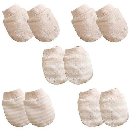 5 Par Farvede Bomuld Babyhandsker Anti-greb Nyfødte Ribhandsker Anti-ridser Ansigt Spædbørnshandsker