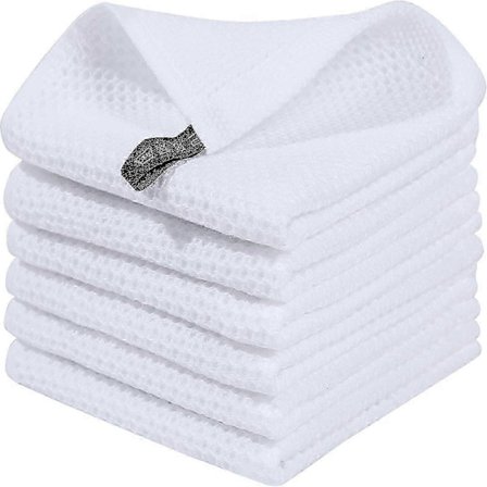 6-pakning 100% bomulls frotté kjøkkenhåndklær med opphengshempe for oppvask