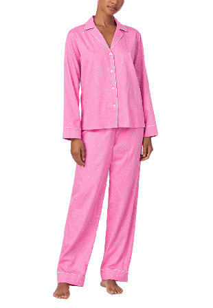 Lauren Ralph Long Sleeve Notch Collar pant PJ set Sovkläder Dam Rosa M