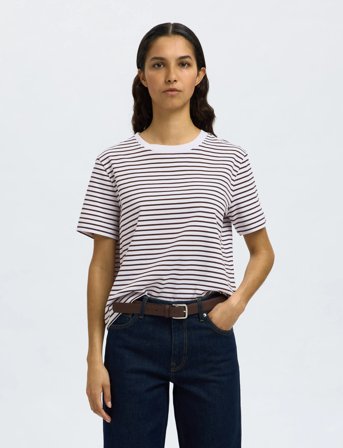 Selected Slfessential Ss Striped Boxy Tee Noos - White - M