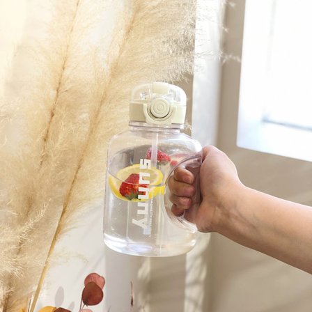 Superstor sportvattenflaska för tjejer, yogaflaska, nätflaska, massor av tunnor, högkvalitativ rymdflaska, transparent vit, 1000 ml