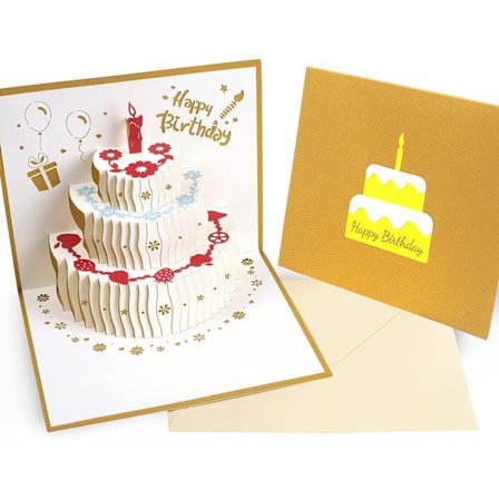 Pop-up bursdagskort - Stigende pop-up-kort, 3D bursdagskort, brettet gratulasjonskort med 3 lag kake - hun, han, mor, far