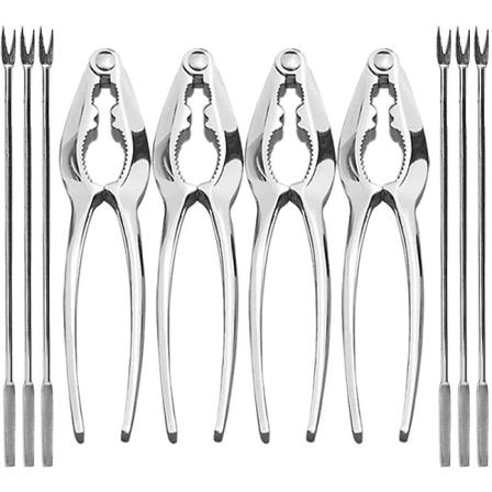 Sjømatverktøysett Sett med 10. Sjømatåpnersett, 4 knekker og 6 sjømat Sølv