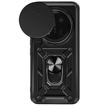 Kotelo Honor Magic 7 Lite -puhelimelle tukirenkaalla ja kameran suojauksella, musta