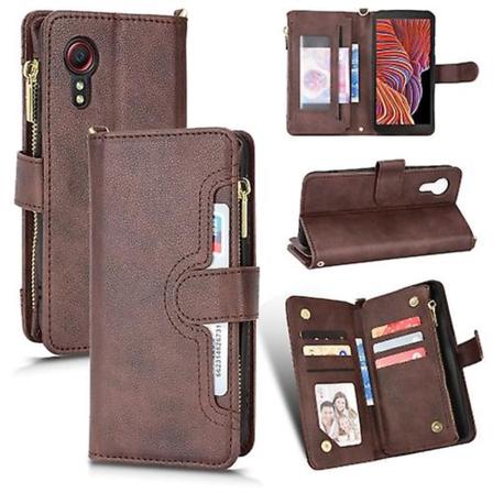 Til Samsung Galaxy Xcover 5 Litchi Tekstur Lynlås Læder Telefonetui Brown
