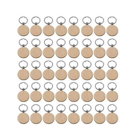 40 stk. Tomme Runde Nøgleringe i Træ DIY Træ Nøgleringe Nøglemærker Kan Gravere DIY-gaver