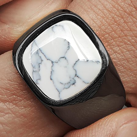 Anillo gris con howlita blanca Gravel Len para hombres - Anillos con piedras