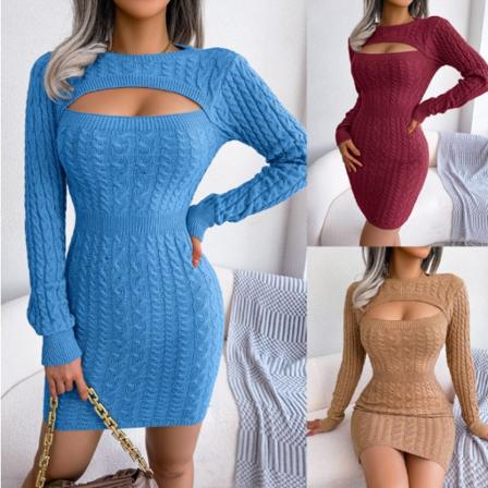 Kvinnor Vinter Sexig Hollow Twist Midja Wrap Hip Kjol blue S
