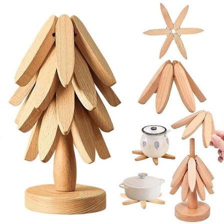 Sammenklappeligt bordskåner i valnøddetræ med opbevaringsstativ, varmebestandige køkkenbordskånere til varme gryder, skåle og tekander 25-26 Træfarve