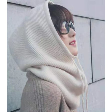 Dames vinterhue i kashmir, strikket hætte, halsrør, balaclava, vindpro