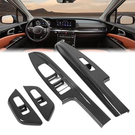 4 stk Dørvindu Kontrollpanel Deksel Karbonfiber Stil Vindu Løfter Dekor Erstatning for Kia Carnival KA4 2021 og Senere