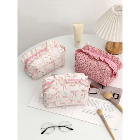 Makeup-taske med blonde og sløjfe, quiltet penalhus med studenterbånd, bærbar toilettaske, indvendig taske