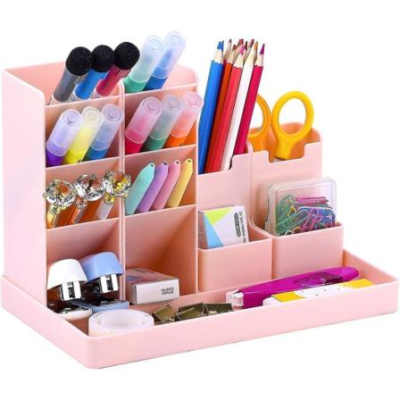 Organiser for barn, skrivebordslagring, skrivebordspennholder, pennholder kompatibel med skole, kontor og klasserom (rosa) rosa
