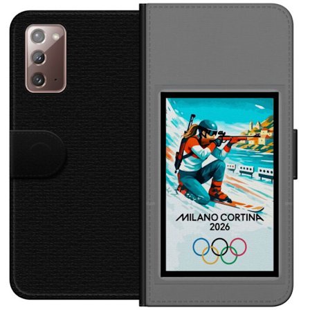 Kompatibel Tegnebogsetui til Samsung Galaxy Note20 Retroplakat Cortina Milano 2026 med bjerge, vintersportsudøvere, italiensk trikolor, Milano-katedr