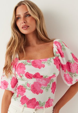 BUBBLEROOM - Volume Sleeve Top - Pink/Floral