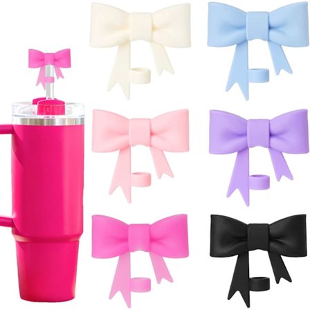 4cm Blandede 6-pakninger Store Sløyfe 3D Sugerørstopper Myk Silikon Passer 0.4in/10mm Sugerør Kompatibel med Stanley Cup 30&40 Oz Gjenbrukbare 